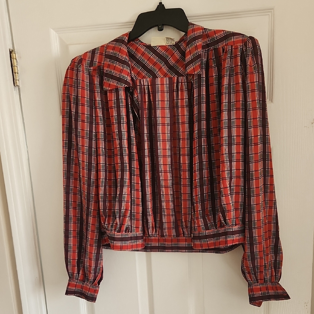 1980's Cropped Red Plaid Vintage Blouse